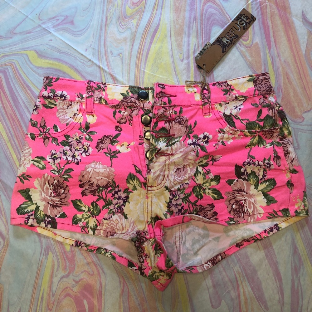 Floral denim shorts